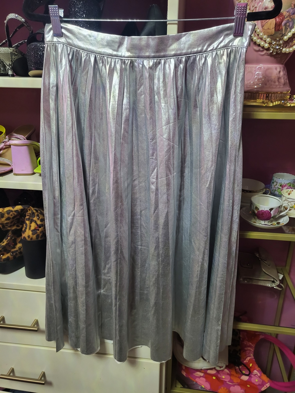 Forever 21 Silver Pleated Midi Skirt